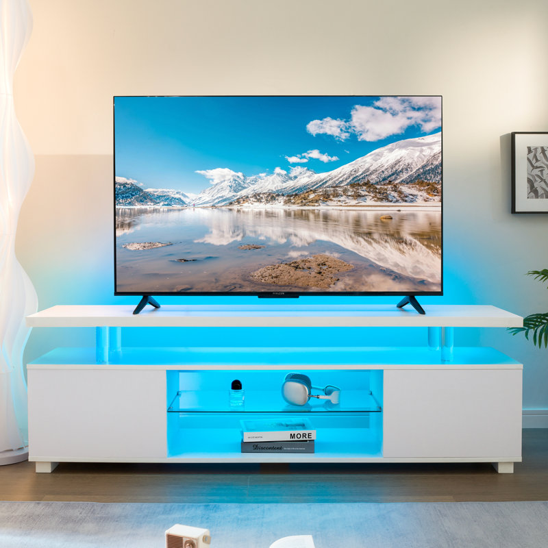 LED TV Stand Cabinet Media Console Table with Large Side Cabinet Orren Ellis Color Gray Overall Entertainment Center Width Side to Side 51